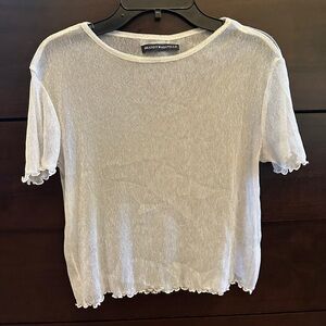 Brandy Melville Silver/White Mesh Ruffled Top